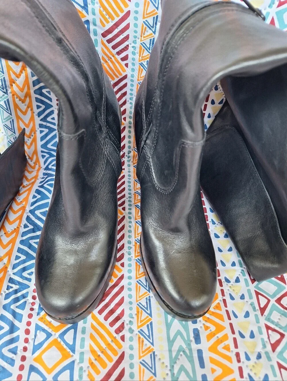 Lauren Ralph Lauren Wilda Black Leather Wedge Knee High Foldover Boots Size 6.5